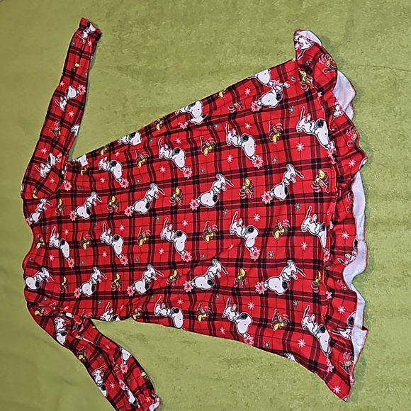Peanuts Girls Snoopy Woodstock Holiday Winter Snowflakes Red Plaid Nightgown XS - Picture 7 of 9